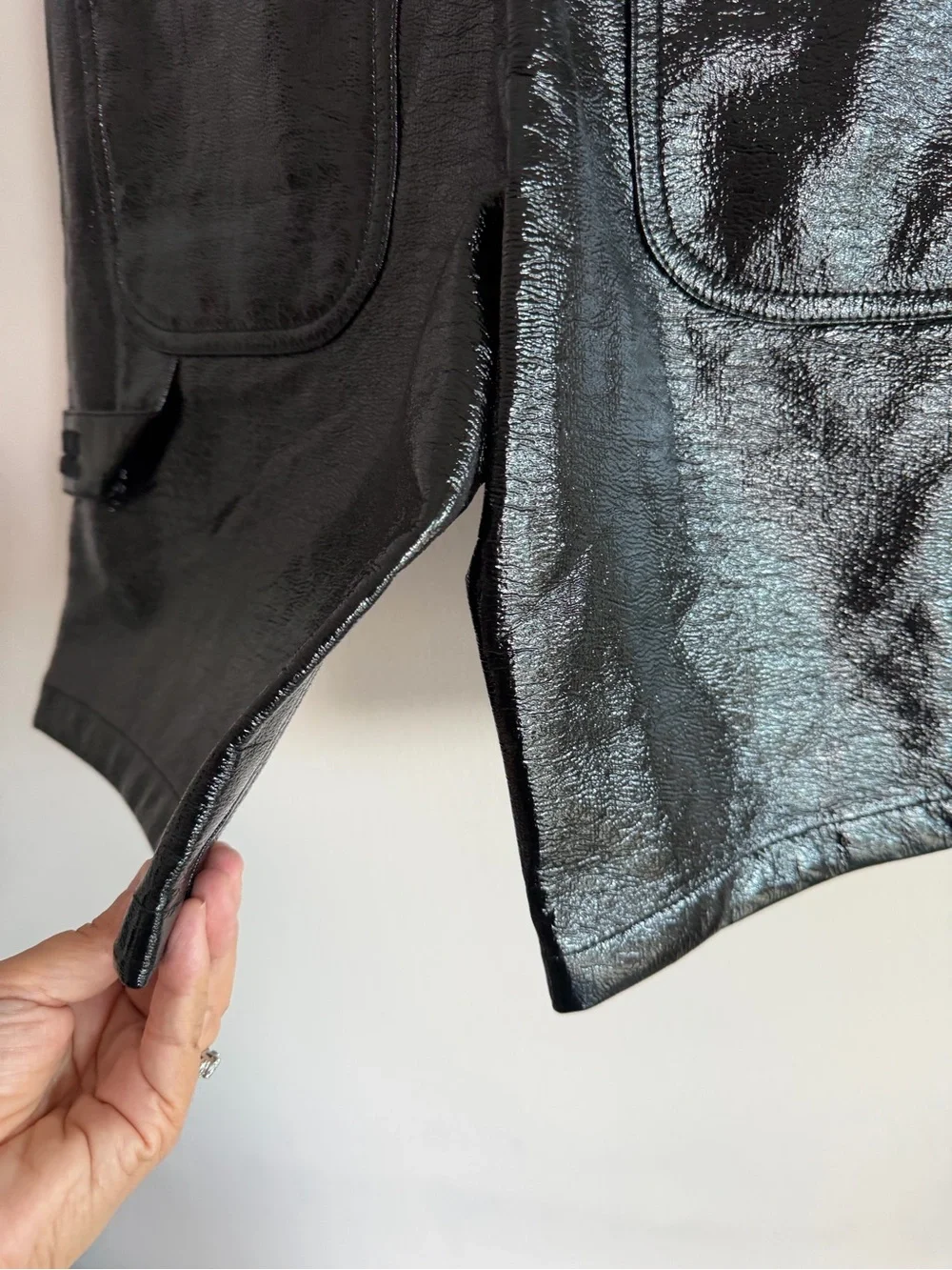 Courreges Paris Mens Black Vinyl High Shine Carpenter Shorts Size 48 Designer